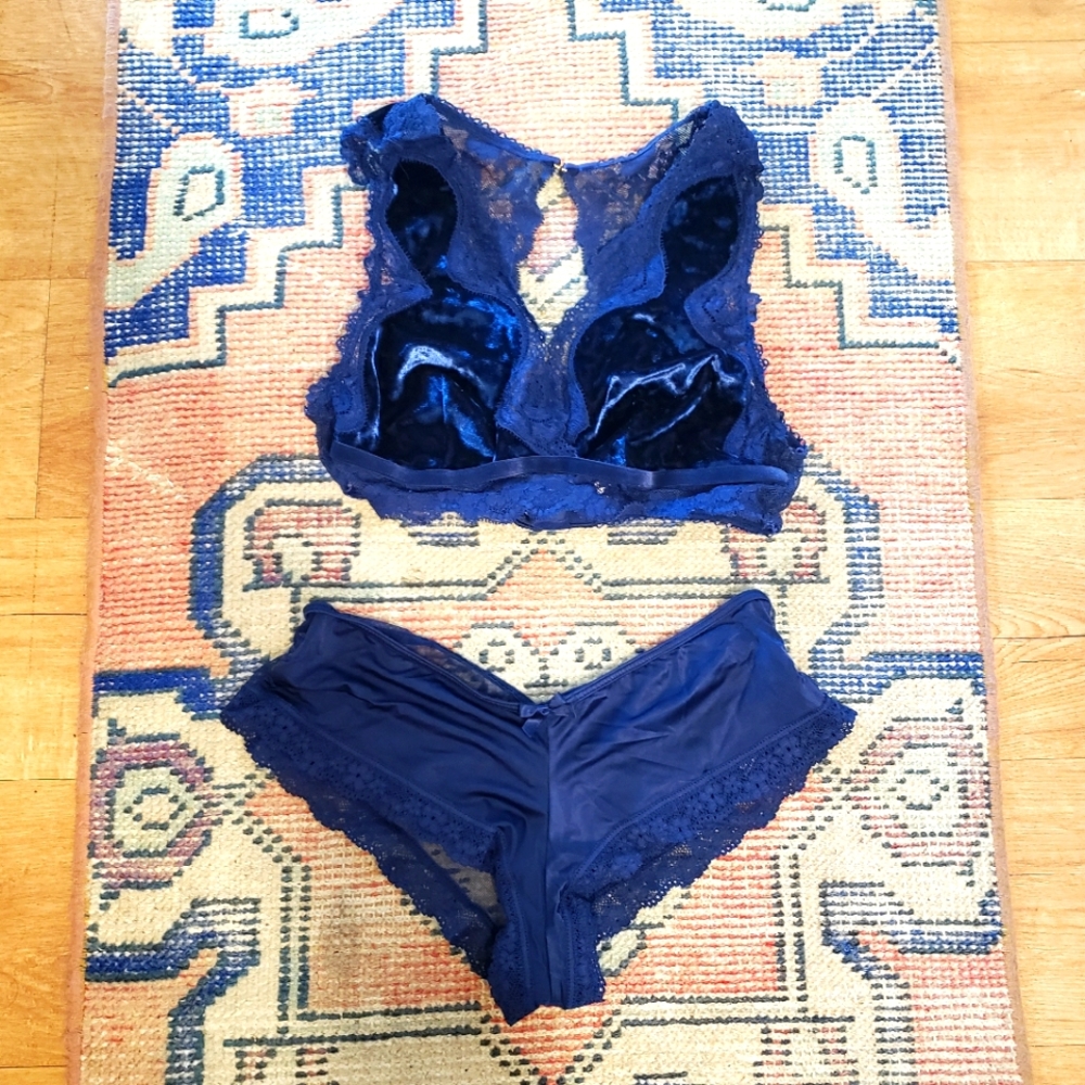 Victoria's Secret Sexy Navy Lounge Set with Velvet Bralette